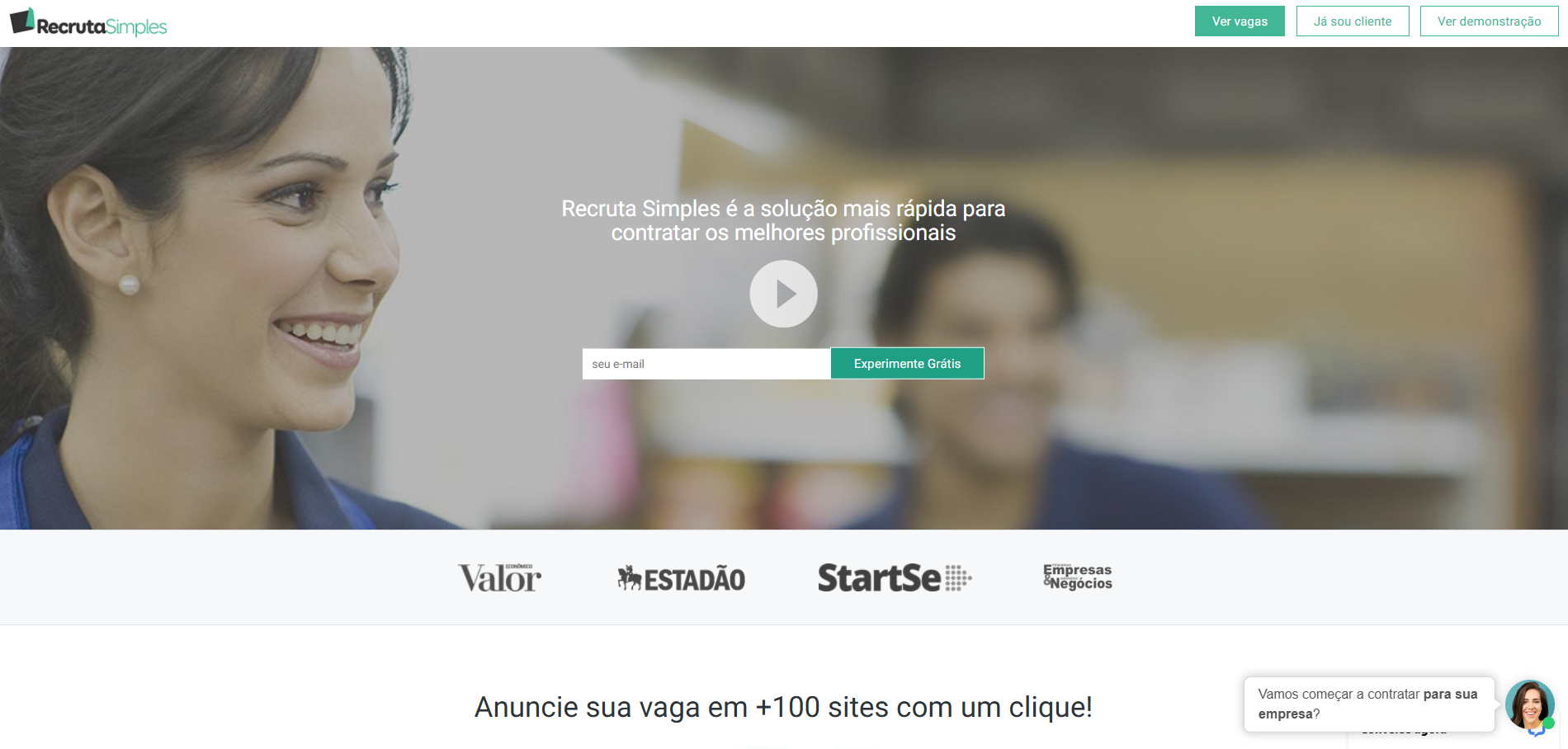 Visualização do site Recruta Simples